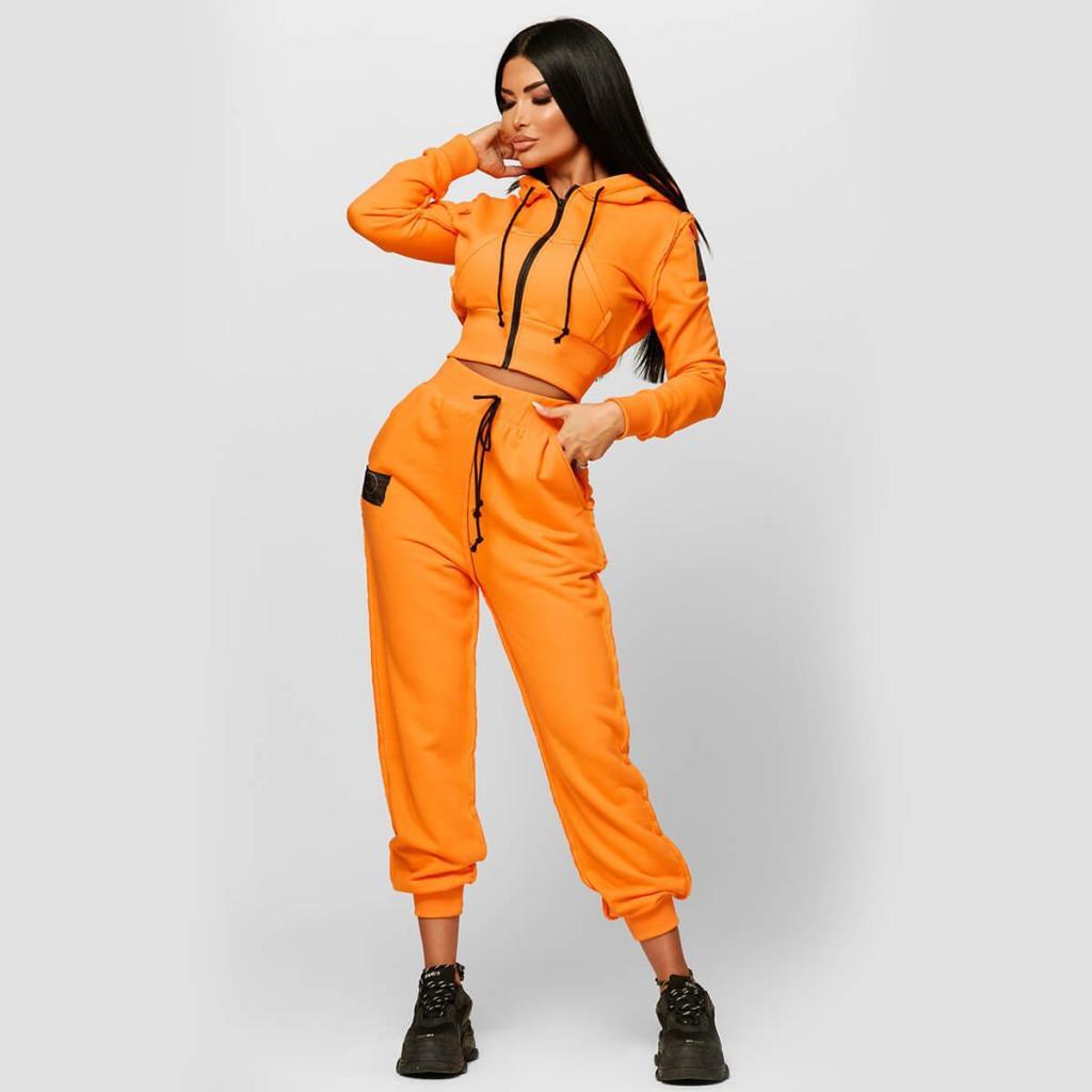 Two-Piece Sets Logo Print Hoodie & Track Trousers (KENDALL) Orange