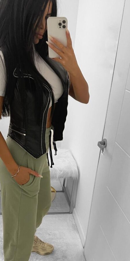 Leather Removable Zippers Vest (Tasha) Black