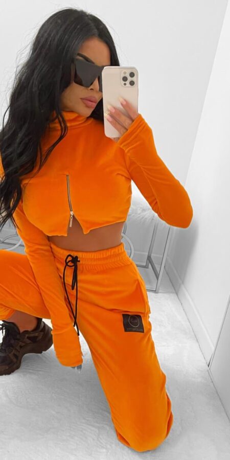 Velvet Zip-Up Top & Logo Track Trousers (LOOK) Orange